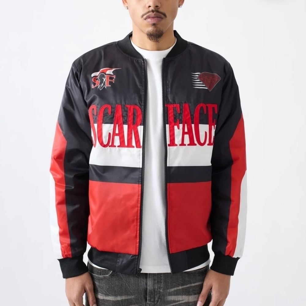 Scarface Bomber Jacket - Black Red White Large New